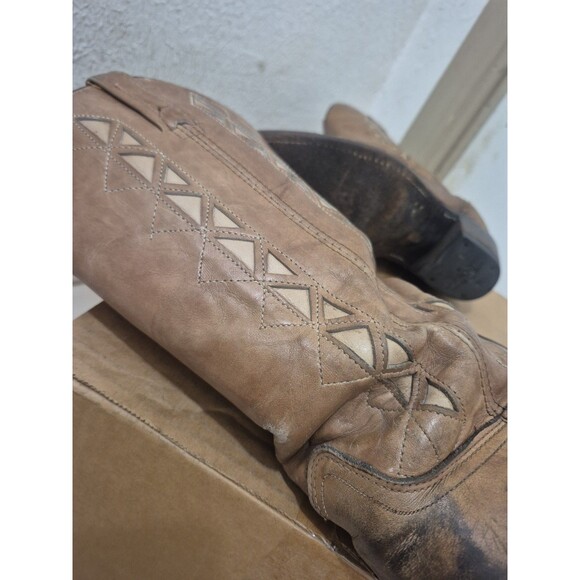 Acme Vintage Cowboy Boots Men\'s Size 8.5E Brown Inlay 87997 Western Rare
